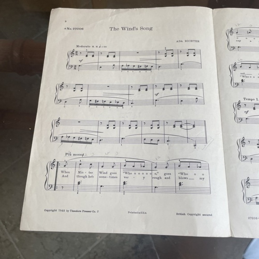 The Wind's Song - Piano Solo with Words by Ada Richter - Vintage Sheet‎ Music - Picture 2 of 4